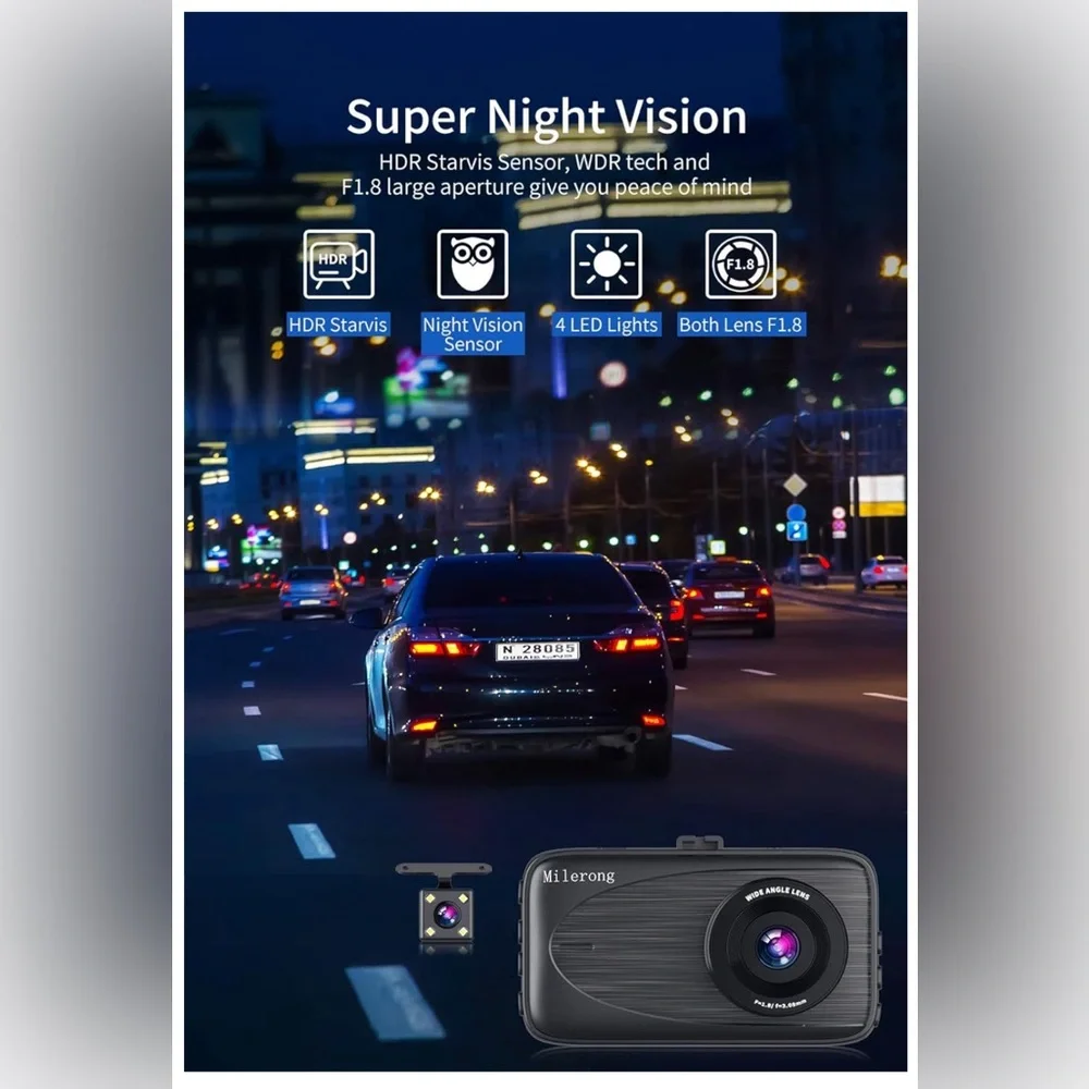 Milerong 1080P FHD Dash Camera for Cars Dash Cam Front and Rear